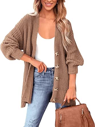 BTFBM Women's Button Down Cardigan Coat Long Sleeve Fall Winter Clothes Loose Chunky Knit Open Front Sweater Outerwear