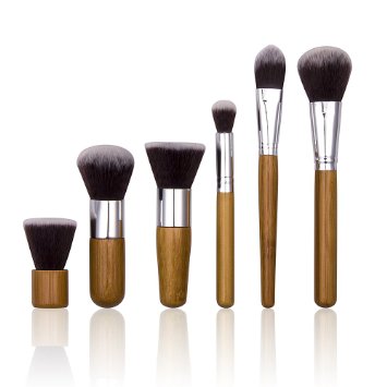 6 pcs Wood Handle Makeup Cosmetic Eyeshadow Foundation Concealer Brush Set Pouch