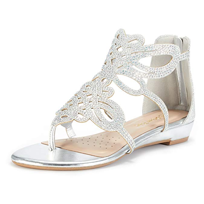 DREAM PAIRS Women's Jewel Rhinestones Design Ankle High Flat Sandals