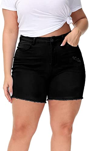 Gboomo Womens Plus Size Denim Shorts High Waisted Stretchy Raw Hem Jean Shorts with Pockets