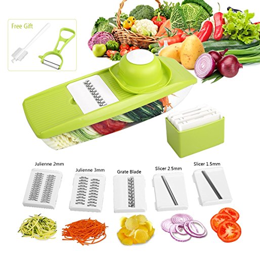 2017 Vegetable Slicer –3 Blades Multi-function Vegetable Spiralizer Mandolin Slicer for Vegetables and Fruit By LovelyHome (Green-01)