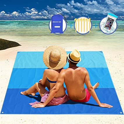 AWAVO Sand Free Beach Blanket, Extra Large 79" x 83" Waterproof Sand Free Picnic Mat, Quick Drying Ripstop Nylon Compact Outdoor Beach Mat for Travel, Camping, Hiking and Music Festivals
