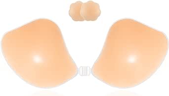 Niidor Adhesive Bra Sticky Strapless Backless Invisible Push up Silicone Bra for Women with Nipple Covers