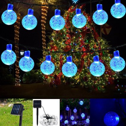 Christmas Solar String Light garland ,20ft 30LED Fairy String Lights Bubble Crystal Ball Lights Decorative Lighting for Indoor, Garden, Home, Patio, Lawn, Party ,Holiday ,Ooutdoor Decor (blue)
