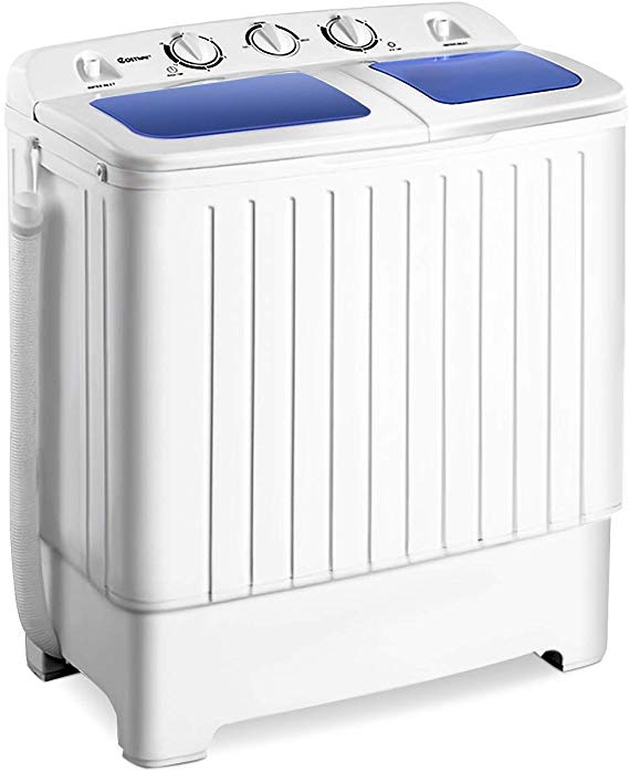 Giantex Portable Mini Compact Twin Tub Washing Machine 17.6lbs Washer Spain Spinner Portable Washing Machine, Blue  White