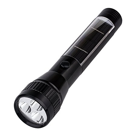 Solar Flashlight, PowerGreen Solar Rechargeable LED Torchlight with USB for Outdoor Sports