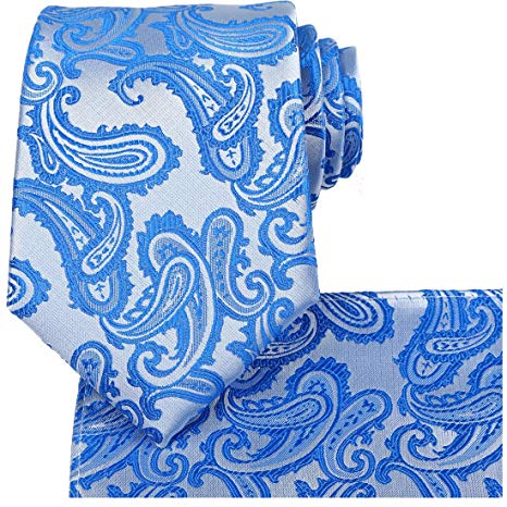 KissTies Mens Tie Set: Paisley Necktie   Pocket Square Hanky   Gift Box