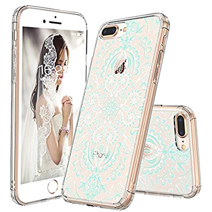 iPhone 8 Plus Case, iPhone 7 Plus Case, MOSNOVO Aqua and White Mandala Printed Clear Design Plastic Hard Case with TPU Bumper Protective Case Cover for Apple iPhone 7 Plus/iPhone 8 Plus (5.5 Inch)