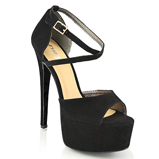 ESSEX GLAM Womens Strappy Ankle Strap High Heel Platform Sandals