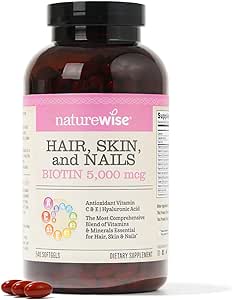 NatureWise Hair Skin and Nails Vitamin, Biotin 5000mcg w/Hyaluronic Acid, Multivitamin for Women w/Vitamin C, Vitamin B Complex, Vitamin D, A, E - Non-GMO, Gluten Free - 540 Softgels[6-Month Supply]