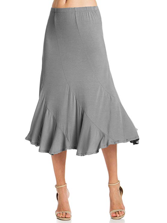 Fashion California Womens Elastic Waist A-Line Ruffle Skirt (S-XXXL)