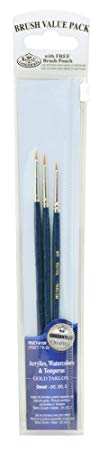 Royal & Langnickel Royal Zip N' Close Gold Taklon Detail 3-Piece Brush Set (RSET-9109)