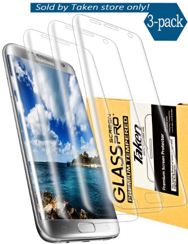 Taken S7 Edge screen protector [3-Pack] - Samsung Galaxy S7 Edge Full 3D Coverage - HD Ultra Clear Film - Anti-Bubble Edge to Edge PET Film Screen Protector