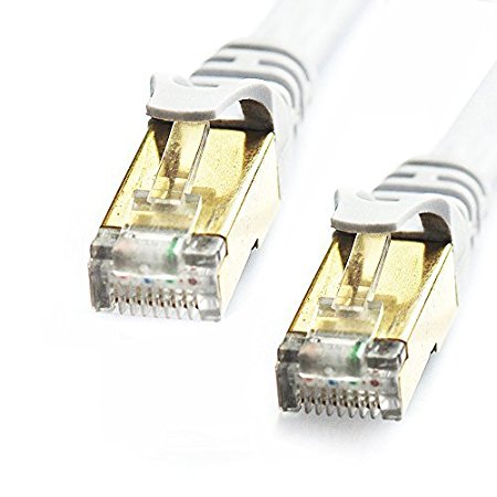 Vandesail® CAT7 High Speed Computer Router Gold Plated Plug STP Wires CAT7 RJ45 Ethernet LAN Networking Cable Professional Gold Headed Network Cable High Speed Premium Quality Cat seven / Patch / Ethernet / Modem / Router / LAN (6 ft-2 meters-White Flat Shielded)