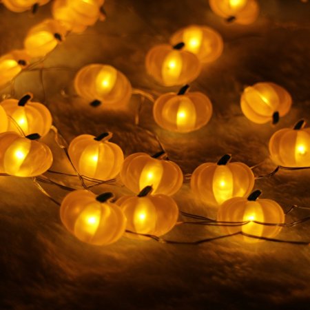 Halloween String Lights,ER CHEN(TM) 40 LED Pumpkin,10Ft Long Battery Operated Silver Wire String Lights with Remote&Timer for Indoor/Covered Outdoor/Halloween Parties & Home Decorations