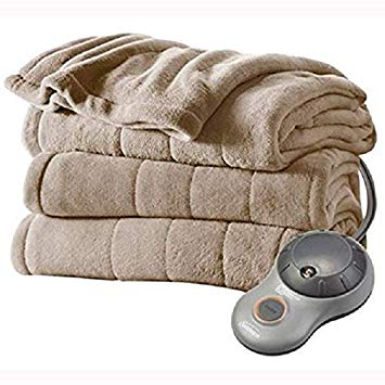 Sunbeam Channeled Microplush Heated Electric Blanket Full Mushroom