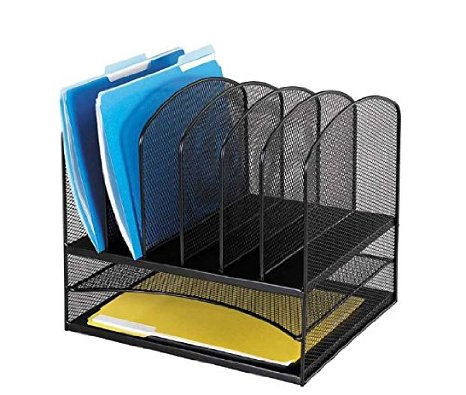 Safco Products 3255BL Onyx Mesh Desktop Organizer with 2 Horizontal6 Upright Sections Black