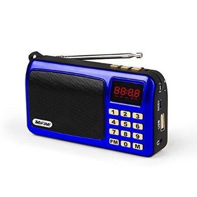 Mifine Portable FM Radio Speaker Music Player with Micro SD/TF Card/USB Disk Input,Clock Function -Super Long Standby Time (B820 Blue)