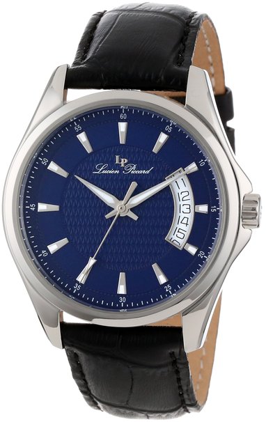 Lucien Piccard Men's 98660-03 Excalibur Blue Textured Dial Black Leather Watch
