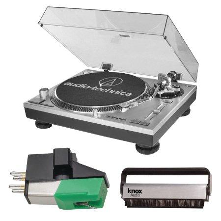 Audio Technica AT-LP120-USB Direct-Drive Professional Turntable (Silver) w/ Knox Carbon Fiber Brush & Additional AT95E Cartridge