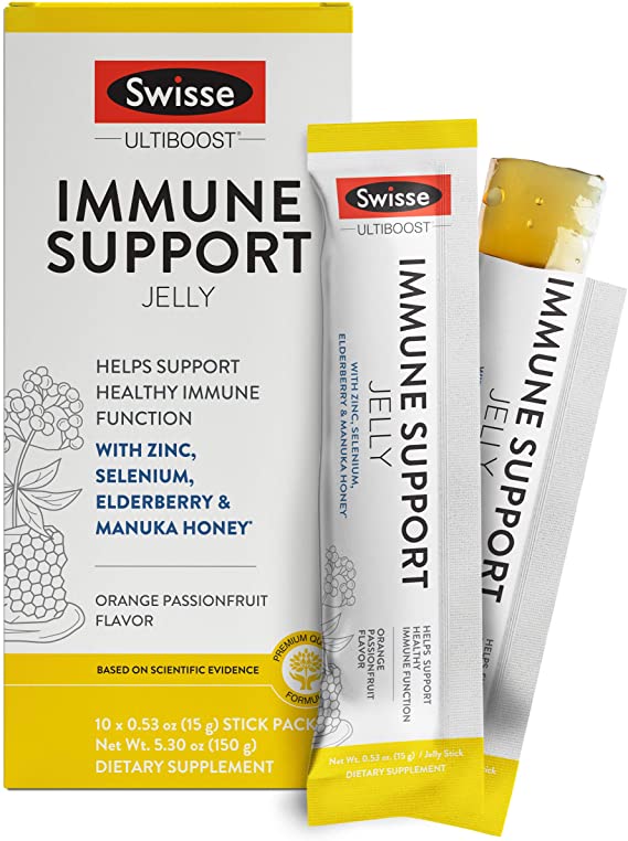 Swisse Ultiboost Immune Support Jelly Sticks, Orange Passionfruit | Immune System Booster Supplement | Zinc, Selenium, Elderberry, Manuka Honey | Easy, Portable Jelly Sticks | 10 Count