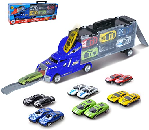 Daisiki Toy Car for Kids Matchbox Cars for 4 5 6 Year Old Boys Hot Wheel Track Gift Toys for boy Race Tracks for Boys Toy Vehicle Include 12 Alloy Cars and One Container Truck
