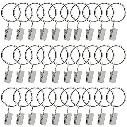 Curtain Clips Rings - Pistha 36 PCS Metal Drapery Curtain Rings With Clips, 1.2 Inch Interior Diameter Curtain Rings With 0.7 Inch Clips For Curtain Bathroom Rod