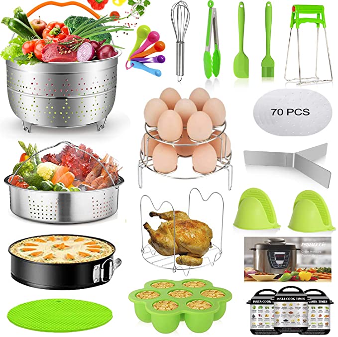 Mibote 93 Pcs Accessories Set for Instant Pot 5,6,8 Qt, 2 Steamer Baskets, Springform Pan, Egg Steamer Rack, Egg Bites Mold, Kitchen Tong, Silicone Pad, Oven Mitts, Cheat Sheet Magnet, and etc