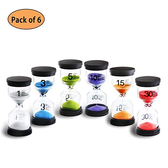 Sand Timer KeeQii 6 Colors Hourglass Timer 1min / 3mins / 5mins / 10mins / 15mins /30mins Sandglass Timer for Kids, Classroom, Kitchen, Games, Brushing Timer, Home Office Decoration Timers (6pcs)