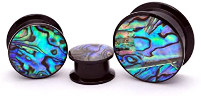 Mystic Metals Body Jewelry Pair of Black Acrylic Embedded Abalone Plugs