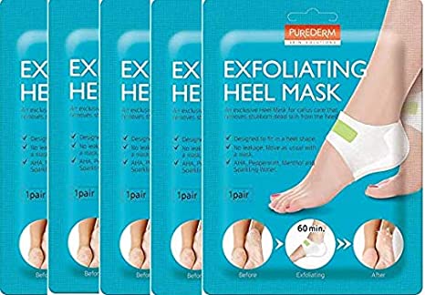PUREDERM Exfloation heel mask 0.63oz/ Korean beauty/Exfoliating foot peeling mask, Foot mask, Foot peeling, Removes Dead skin, Calluses in 2 weeks, Foot spa, Self foot care 5pairs