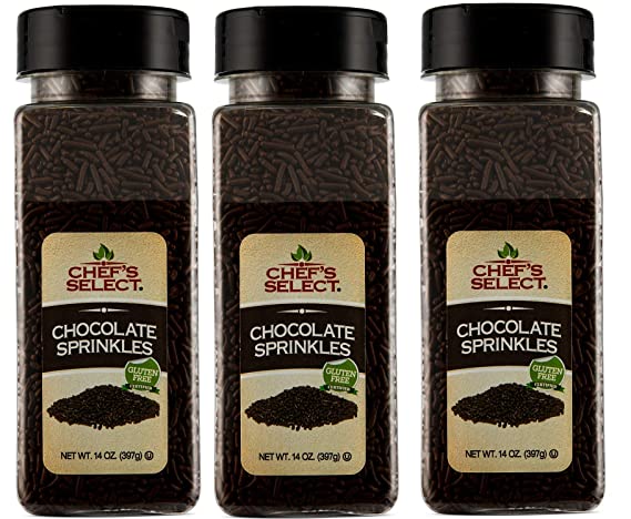 Chefs Select Chocolate Sprinkles Jimmies 14oz ,Kosher (Pack of 3 - Total of 2.6 lb )