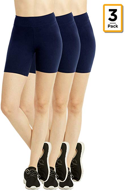 Women's Mid Thigh 15 inches Short Cotton Leggings - 3 in a Pack