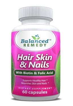 Biotin Hair, Skin and Nails Vitamins - Maximum Strength Natural Growth Supplement - Strengthens Nails, Healthier Hair & Age-Defying Skin Care - Folic Acid, Vitamin B6, Calcium & Iron - 60 Capsules