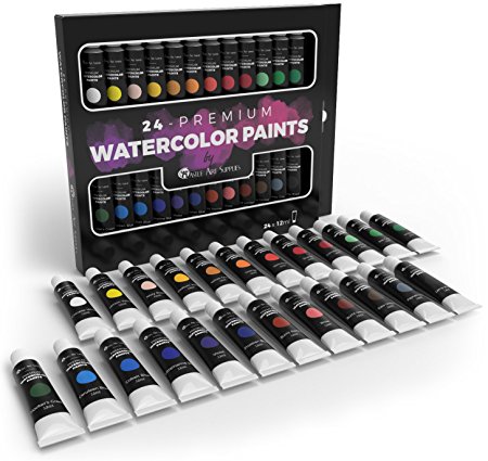 Castle Art Supplies Watercolor Paint Set for Professionals or Kids - 24 Concentrated and Vivid Colors in Tubes