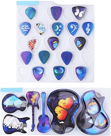 LET'S RESIN Guitar Pick Resin Molds, Guitar Triangle Plectrum Resin Molds Silicone & Guitar Pick Case Molds for Resin Casting, Epoxy Resin Molds for Musical Accessories, Keychain, Necklace, Decoration