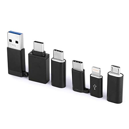 USB C Adapter,Type C Adapter,KangLongJia 6-Pack High-Speed USB Type C to USB 3.0 Adapter Converter for MacBook, ChromeBook Pixel,Nexus 5X, More(Black)