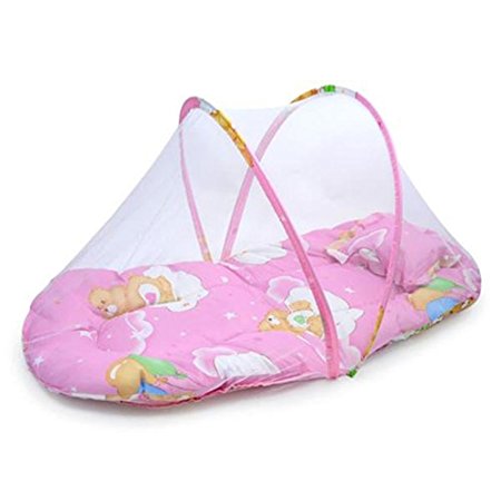 CdyBox Baby Infant Folding Mosquito Net Tent with Pillow Portable Travel Kids Sleeping Bed (Large, Pink)