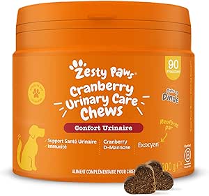 Zesty Paws Urinary Care à la Cranberry - Prévention de l'inconfort urinaire- Complément pour sous Forme de friandise - Exocyan® - D-mannose - graines d'ortie - 90 Unités