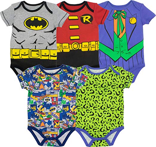 Warner Bros. Baby Boys' 5 Pack Onesies - Batman, Robin, Joker and Riddler