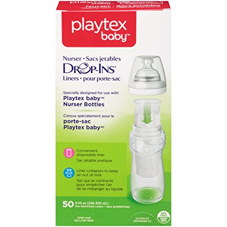 Playtex Baby Nurser Drop-Ins Baby Bottle Disposable Liners, Closer to Breastfeeding, 8 Ounce - 50 Count