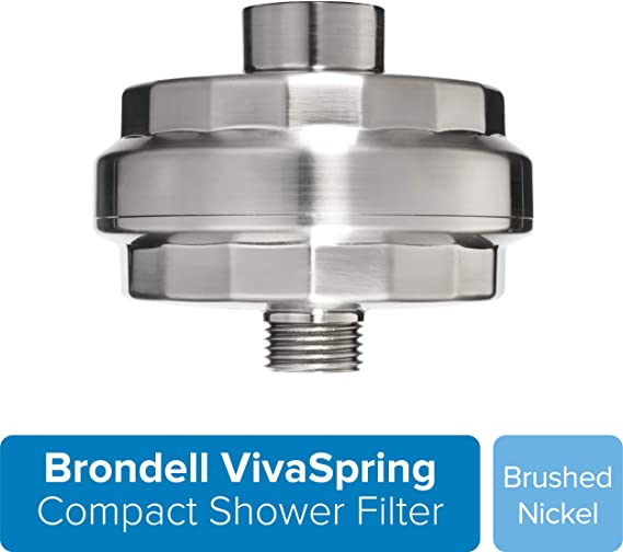 Brondell VivaSpring Compact Shower Filter, Brushed Nickel – High Output, 100% High-Purity KDF Filtration, With FF-30 Filter Cartridge, Filtered Shower Water for Healthier Skin & Hair