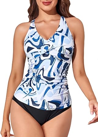 MiYang Women's Tankini Swimsuit Tummy Control Twist Front Criss Cross Two Piece Bathing Suit