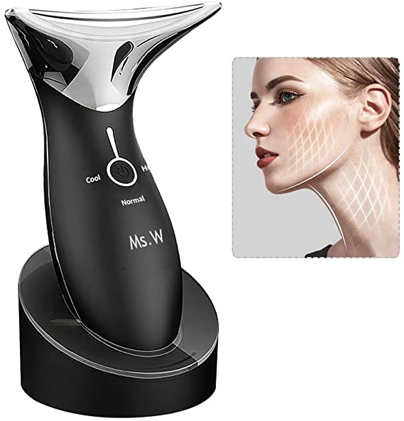 Ms.W Anti Aging Face Massager with Hot & Cold Modes for Wrinkles Appearance Removal and Skin Tightening, High Frequency Facial Machine Rechargeable - Anti Wrinkle Facial Toning Massage Device (Black)