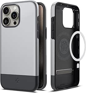 Spigen Magnetic Style Armor MagFit Designed for iPhone 15 Pro Case, [Military-Grade Protection] Compatible with MagSafe (2023) - Classic Silver