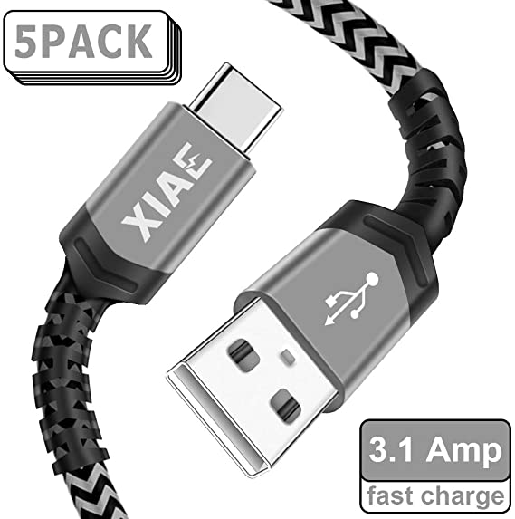USB C Cable,XIAE 5Pack (3/3/6/6/10FT) USB-A To Type C Nylon Braided Fast Charging Cable Aluminum Housing Compatible with Samsung Galaxy S10 S9 Note 9 8 S8 Plus,LG V30 V20 G6,Huawei P30/P20-Black&White