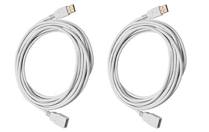 C&E 2 Pack USB 2.0 A Male to A Female Extension 28/24AWG Cable Gold Plated White, 15 Feet