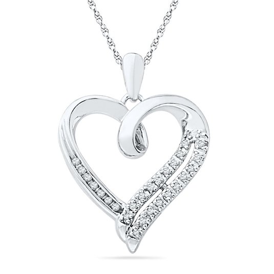 Sterling Silver Round Diamond in Heart Pendant (1/10 cttw)