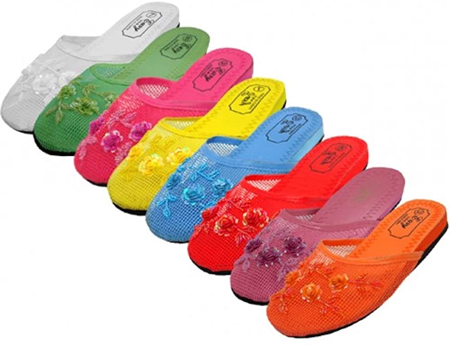 6 Pair Assorted Mesh Chinese Slippers in Women's US Sizes