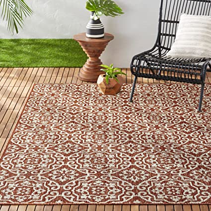 Nicole Miller New York Patio Country Danica Transitional Geometric Indoor/Outdoor Area Rug, Terracotta/Ivory , 6'6"x9'2"